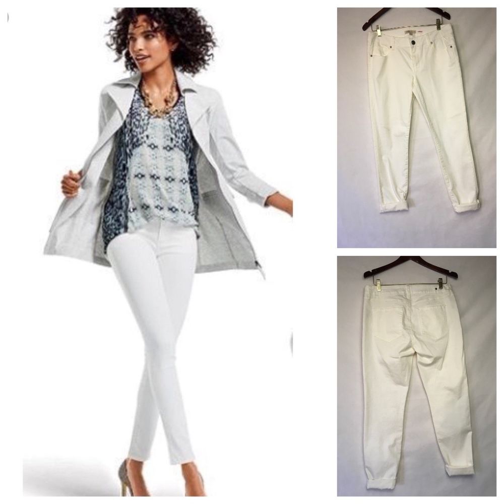 CAbi White Skinny Jean Pants Stretchy Size 8 Crop
